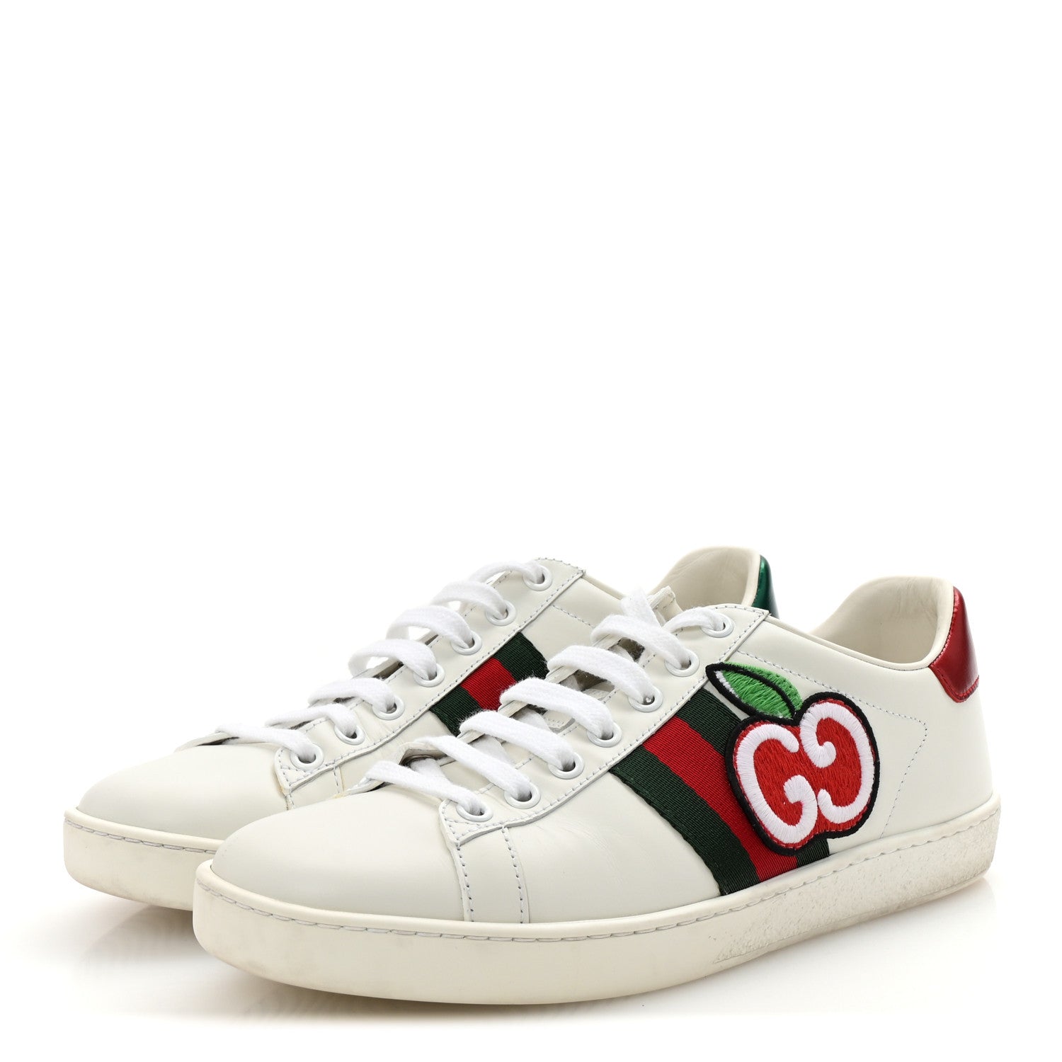 Gucci Calfskin Web GG Apple Embroidered Womens Ace Sneakers 37 White 4 of 10