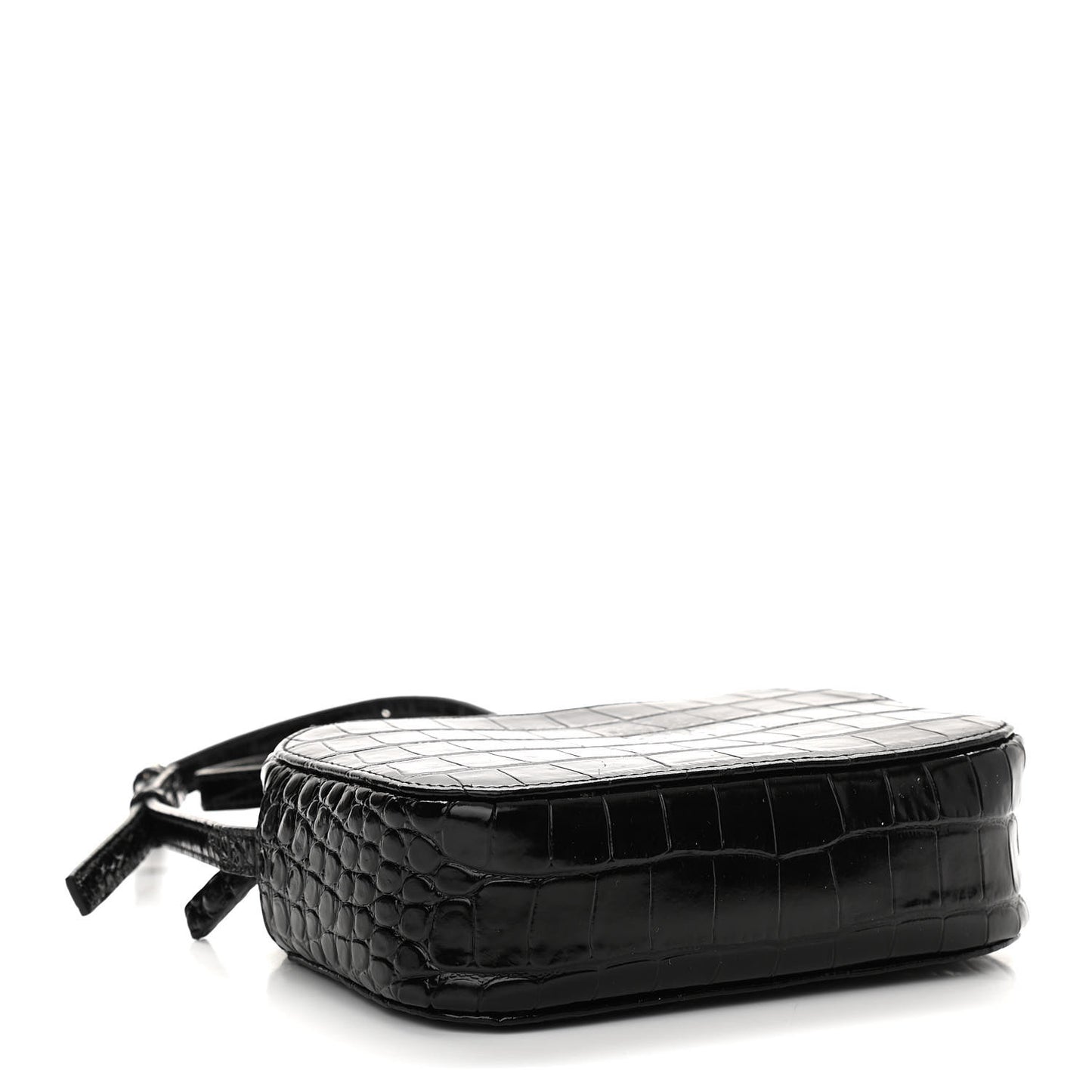Shiny Calfskin Logo Crocodile Embossed XS Everyday Camera Bag Black