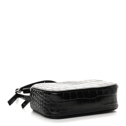 Balenciaga Shiny Calfskin Logo Crocodile Embossed XS Everyday Camera Bag Black 4 of 10