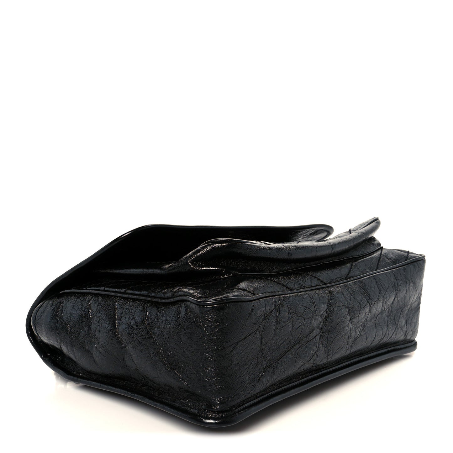 Crinkled Calfskin Matelasse Monogram Large Niki Chain Satchel Black