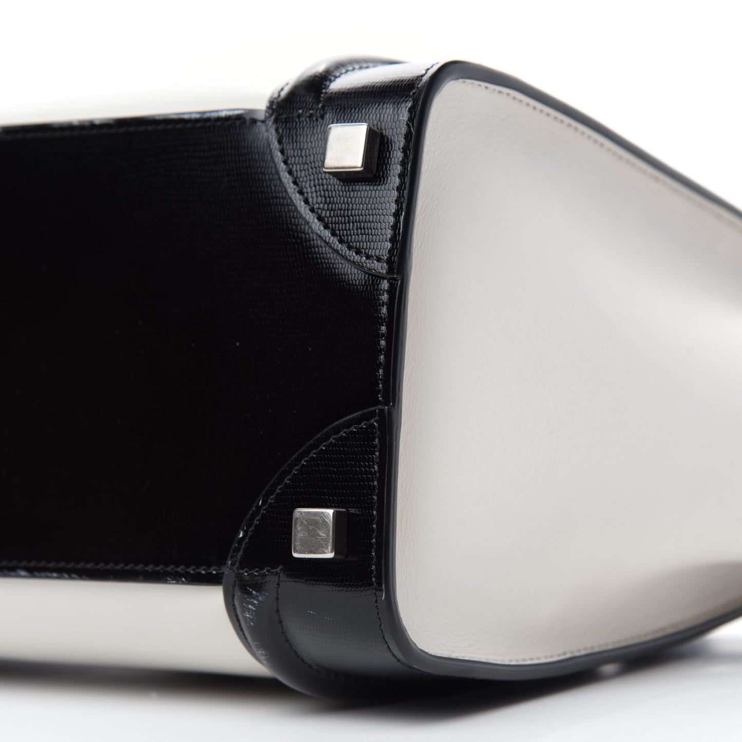 Sleek Calfskin Micro Bi-Color Luggage Black White