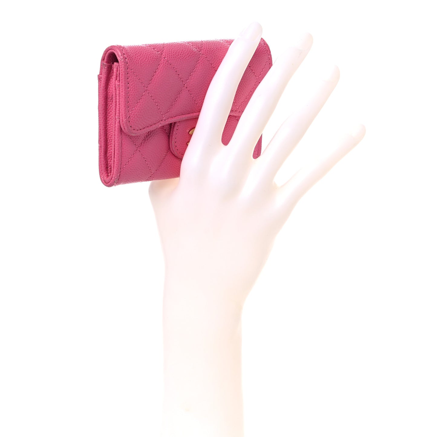 Caviar Quilted Flap Card Holder Wallet Pink