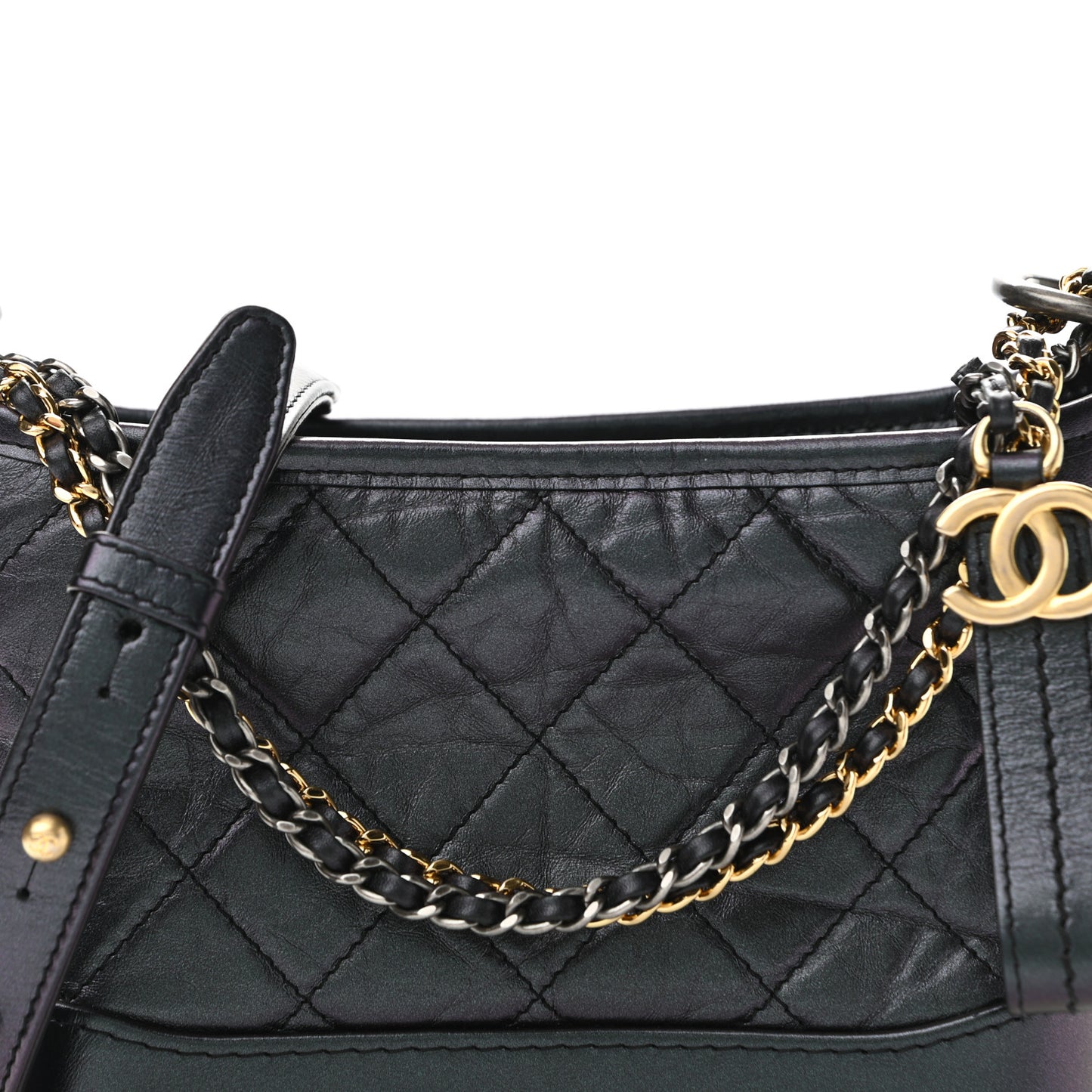 Iridescent Aged Calfskin Quilted Small Gabrielle Hobo Black