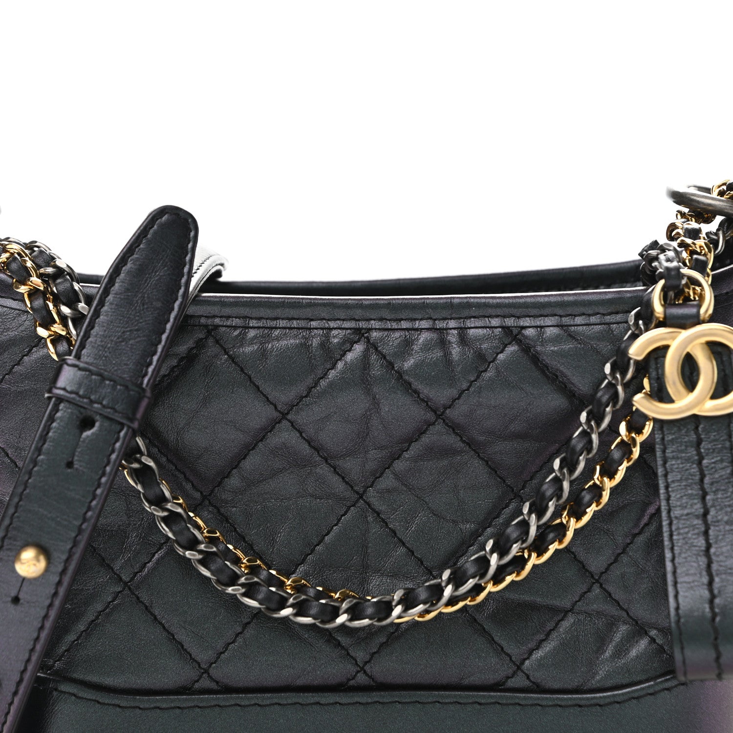 Chanel Iridescent Aged Calfskin Quilted Small Gabrielle Hobo Black 8 of 10