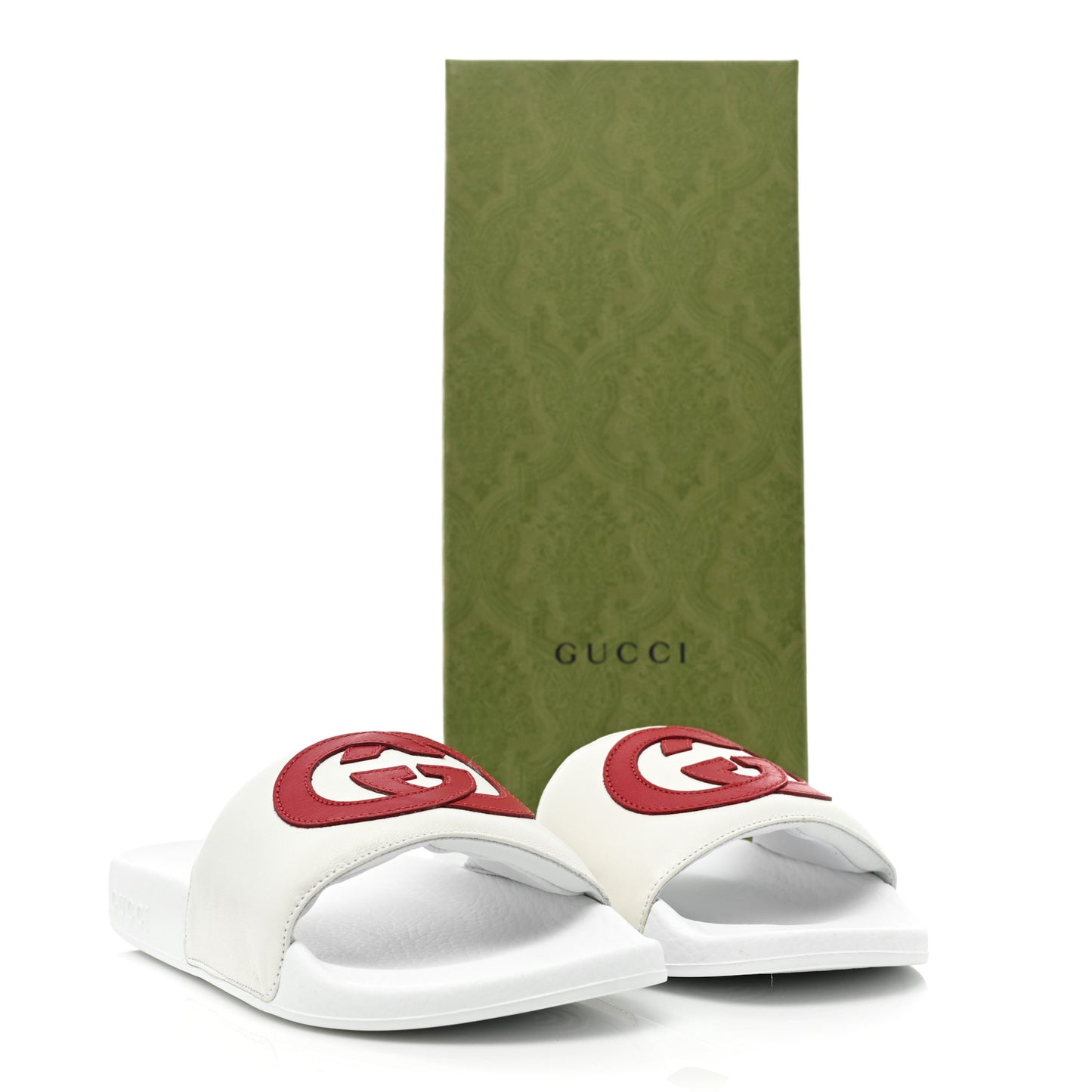 Nappa Miro Soft Calfskin Womens Interlocking G Slide Sandals 37 Great White Hibiscus Red