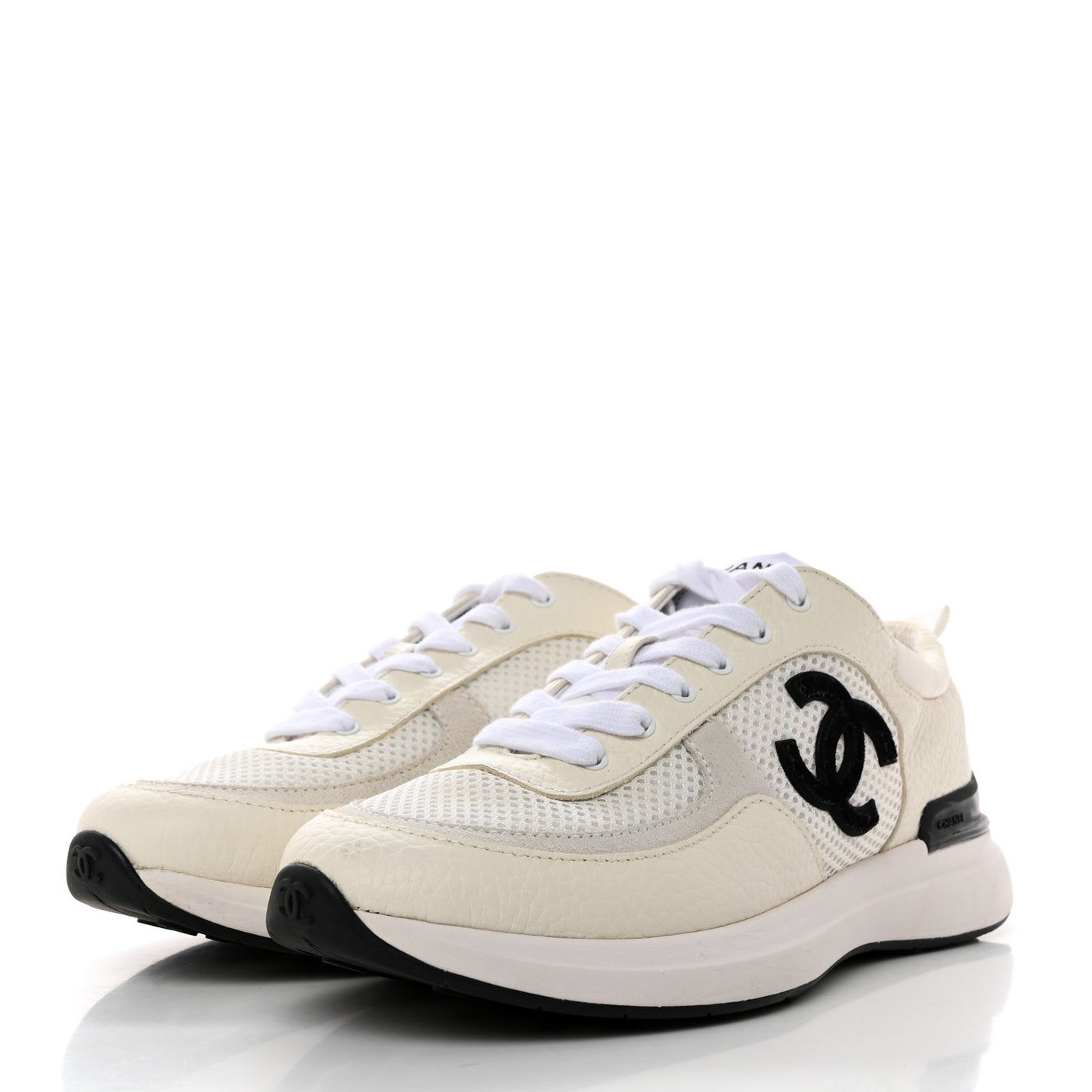 Calfskin Mesh Lycra Suede Womens Logo Sneakers 38 White Black