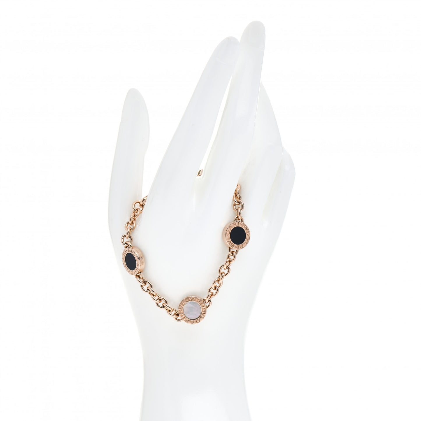 18K Rose Gold Mother of Pearl Black Onyx BVLGARI BVLGARI Four Station Bracelet