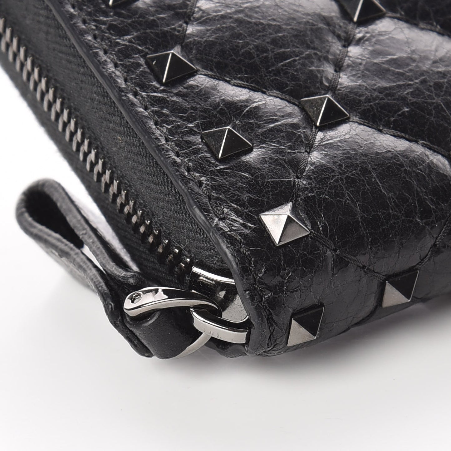 Craquele Nappa Rockstud Spike Zip Around Wallet Black