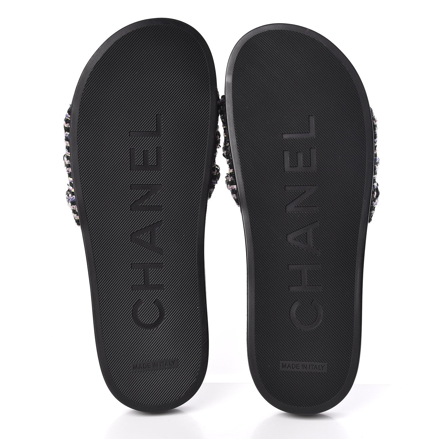 Chanel Tweed Lambskin Chain Flat Sandals 38 Black Multicolor 5 of 10