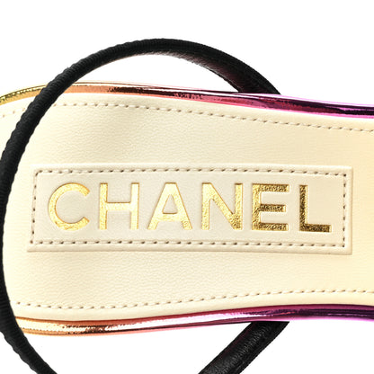 Chanel Laminated Calfskin Grosgrain Cap Toe CC Slingbacks 36 Pink Orange Yellow Black 8 of 9