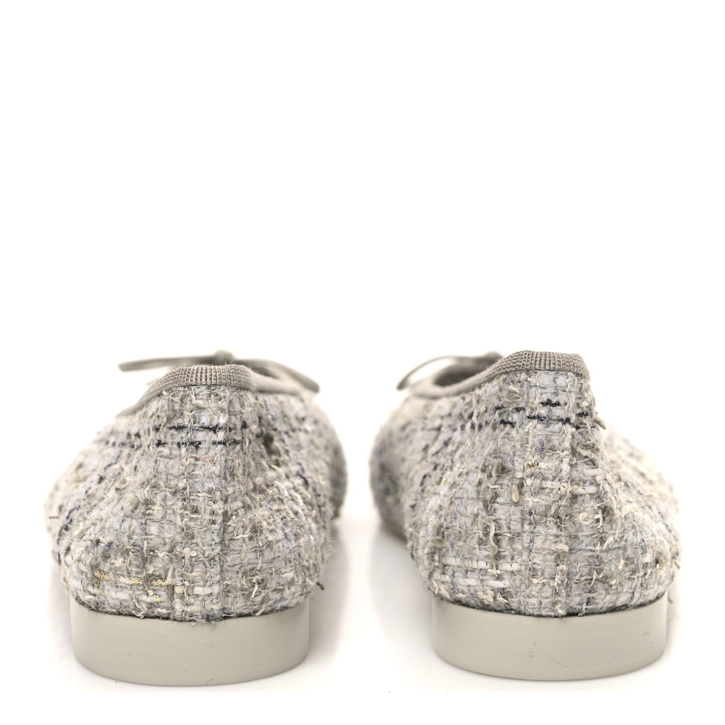 Tweed Lambskin Cap Toe Ballerina Flats 39 Grey Multicolor
