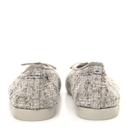 Chanel Tweed Lambskin Cap Toe Ballerina Flats 39 Grey Multicolor 6 of 10
