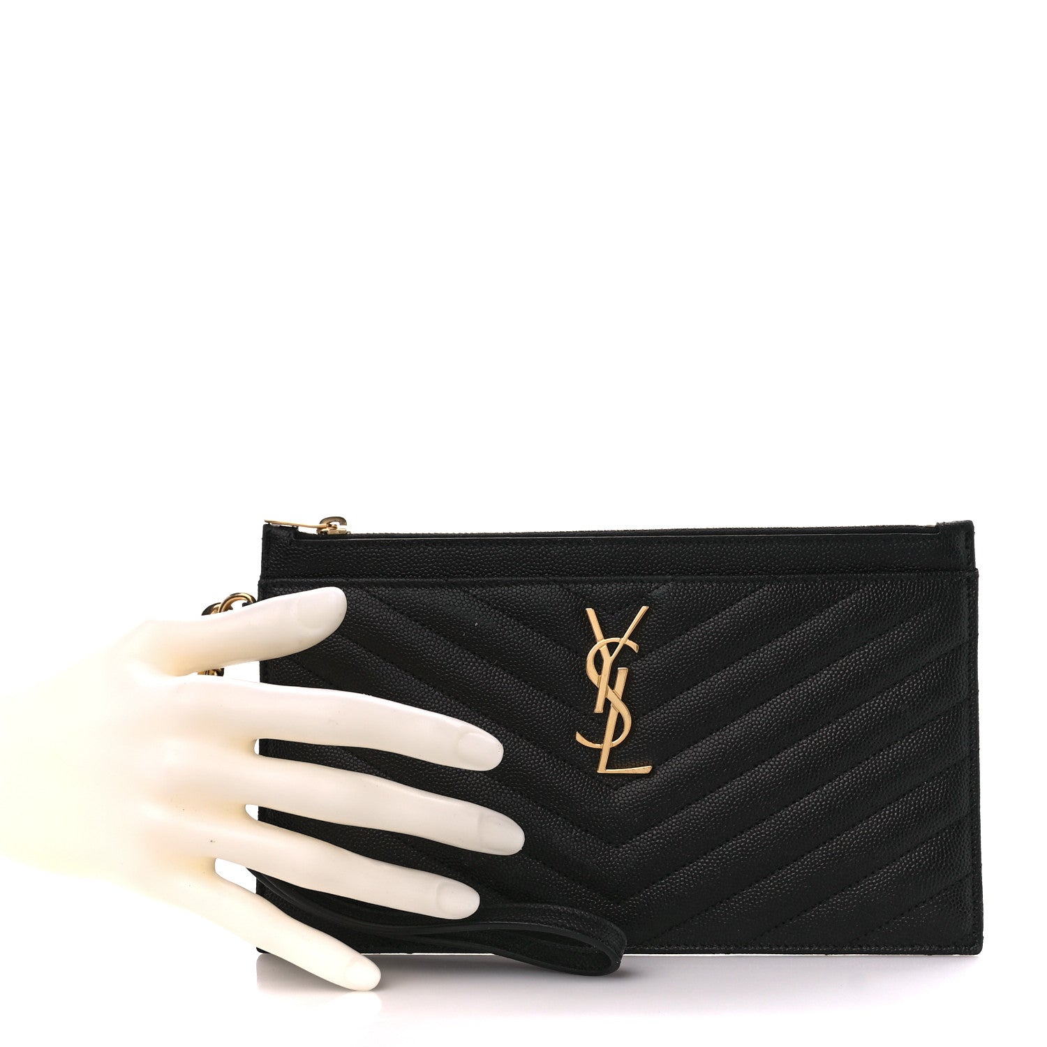 Saint Laurent Grain De Poudre Chevron Monogram Large Bill Pouch Black 2 of 11