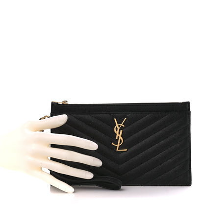 Saint Laurent Grain De Poudre Chevron Monogram Large Bill Pouch Black 2 of 11