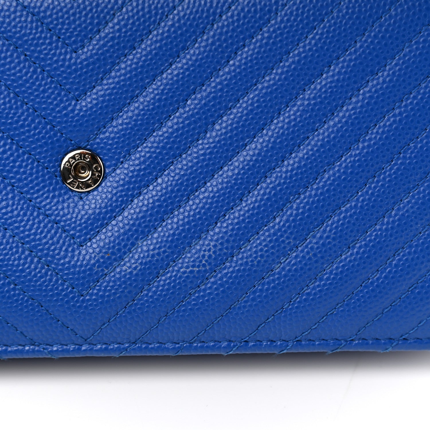 Chanel Caviar Chevron Quilted Wallet On Chain WOC Bright Blue 9 of 12
