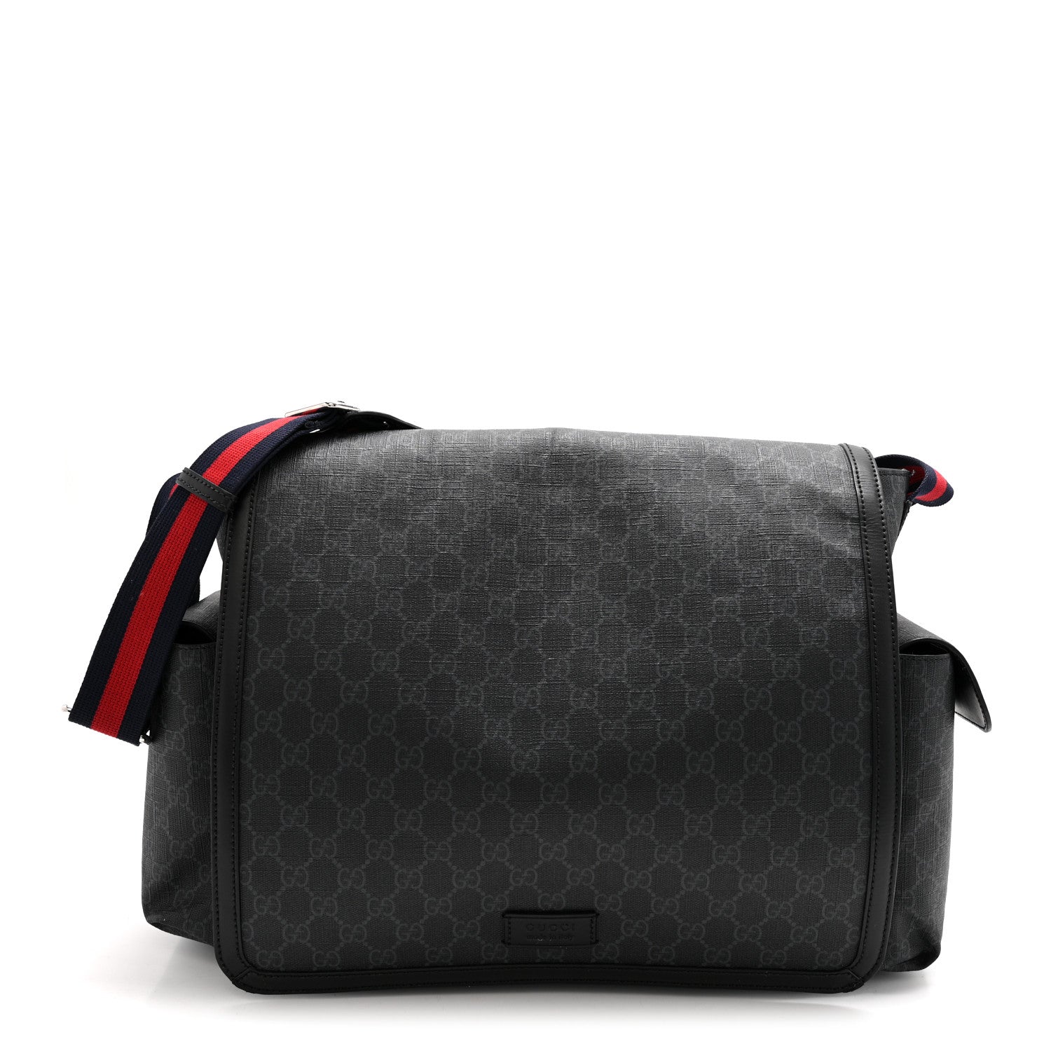Gucci GG Supreme Monogram Web Messenger Diaper Bag Black Grey 1 of 14