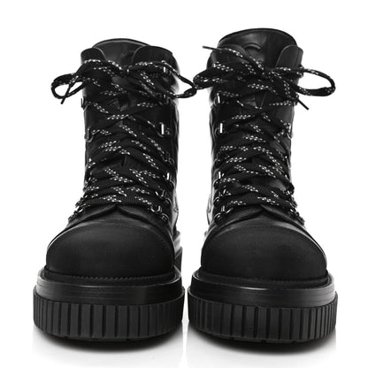Chanel Calfskin Grosgrain Quilted Lace Up Boots 41 Black Grey 2 of 7