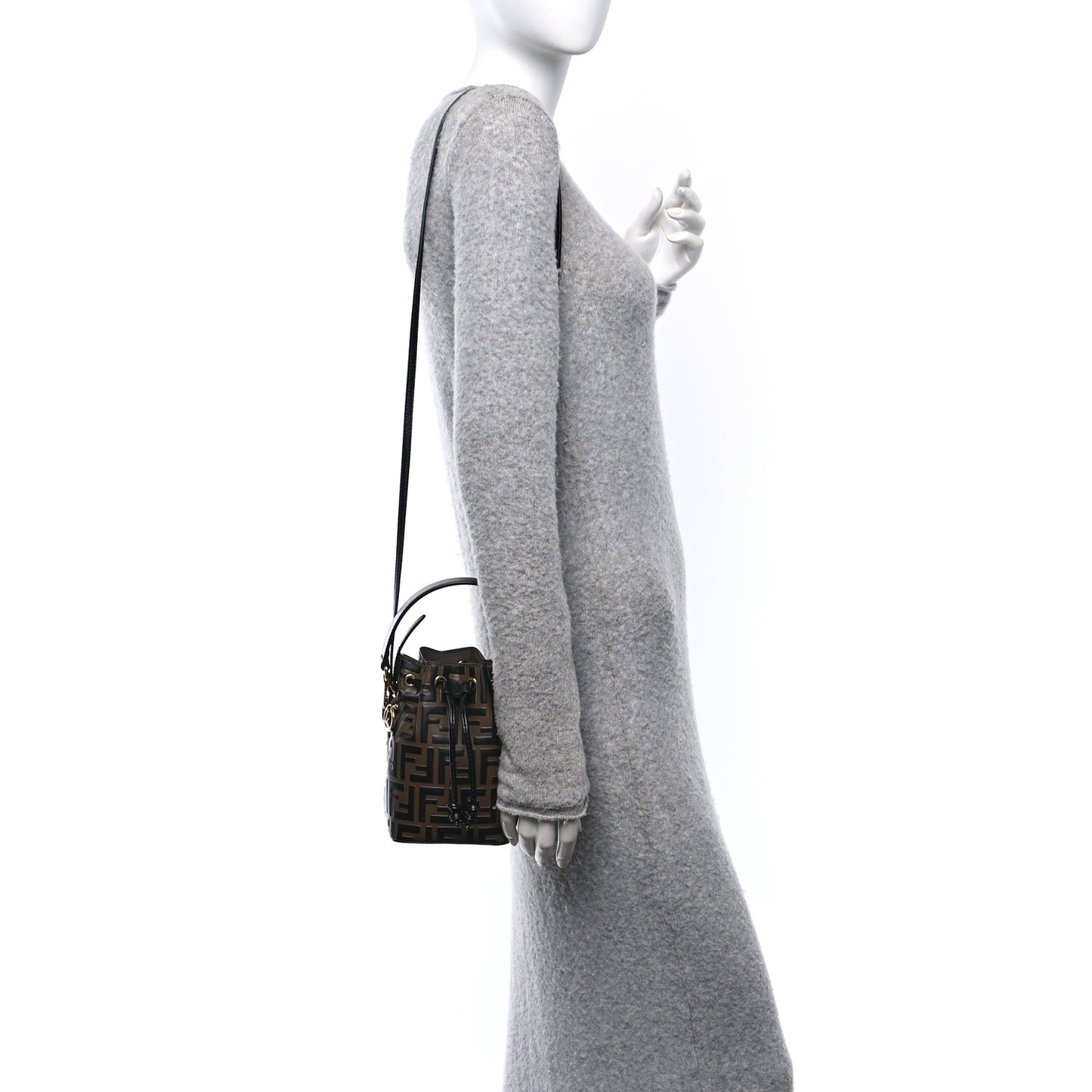 Vitello Liberty F is Fendi Bi-Color FF 1974 Embossed Mini Mon Tresor Bucket Bag Maya Black