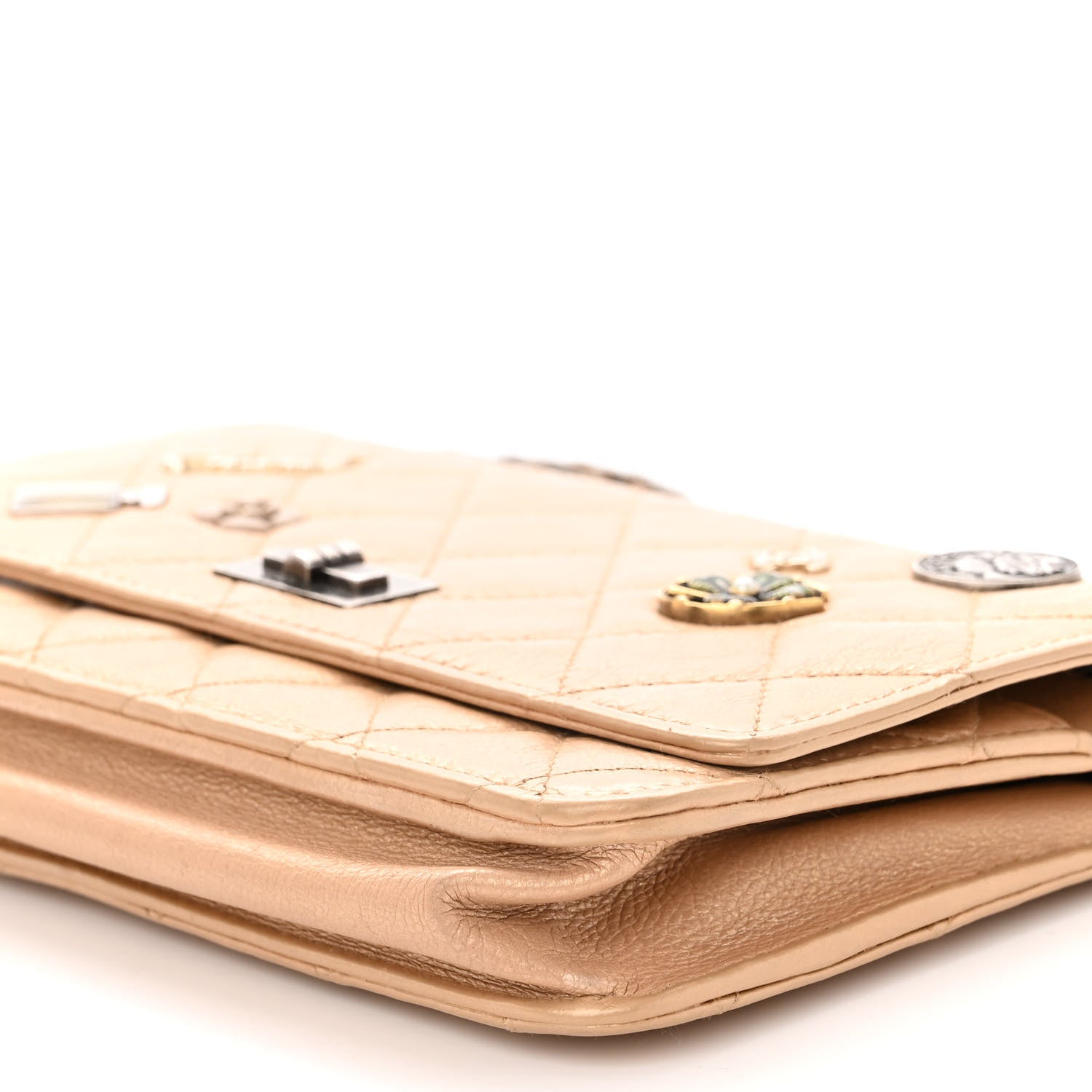 Chanel Metallic Calfskin Lucky Charms Casino 2.55 Reissue Wallet On Chain WOC Beige 9 of 10