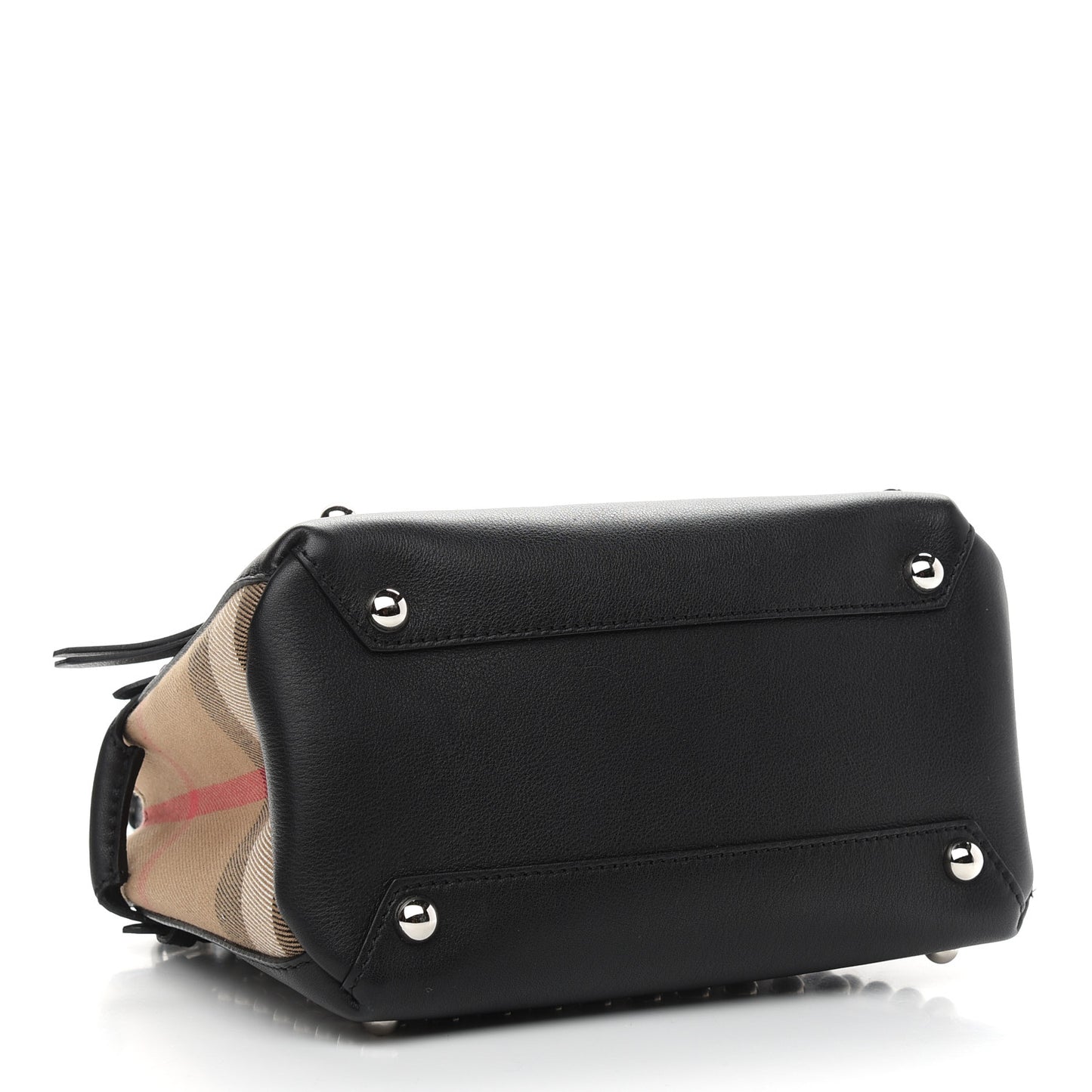 Pebbled Calfskin House Check Studded Baby Banner Tote Black