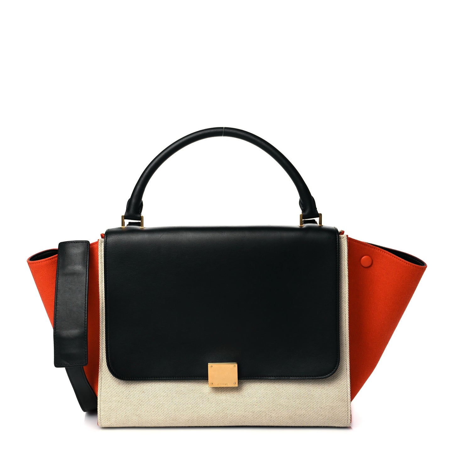 Smooth Calfskin Canvas Medium Trapeze Black Beige Orange