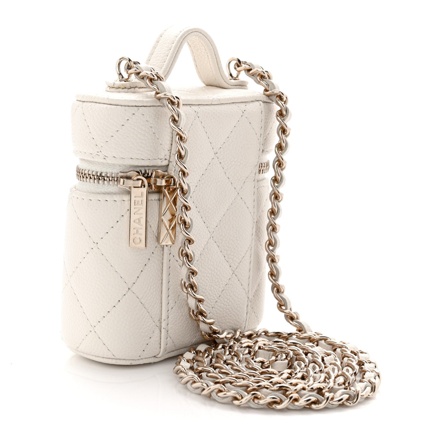 Chanel Caviar Quilted Small Handle With Care Vanity Case With Chain White 3 of 10
