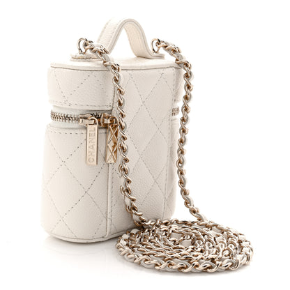 Chanel Caviar Quilted Small Handle With Care Vanity Case With Chain White 3 of 10