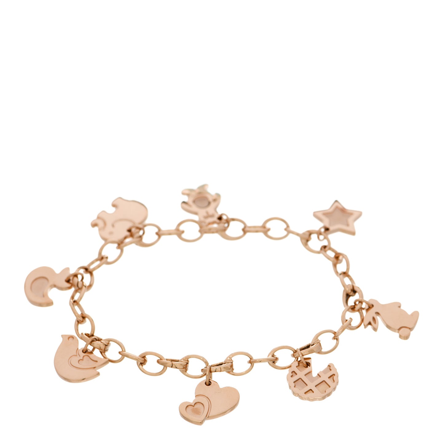 18K Rose Gold Clasping Link 8 Charm Bracelet