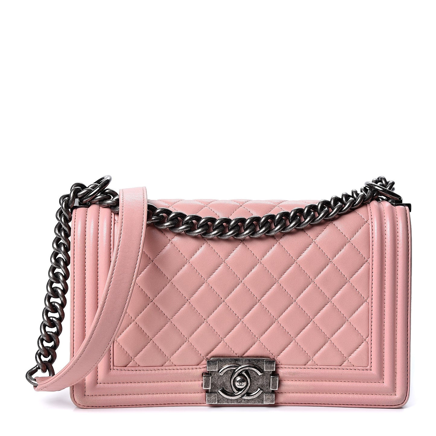 Lambskin Quilted Medium Boy Flap Light Pink