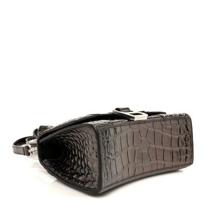 Balenciaga Metallic Shiny Calfskin Crocodile Embossed Hourglass Top Handle Bag XS Dark Bronze 4 of 11