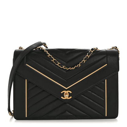 Chanel Lambskin Reversed Chevron Quilted Flap Black 1 of 15
