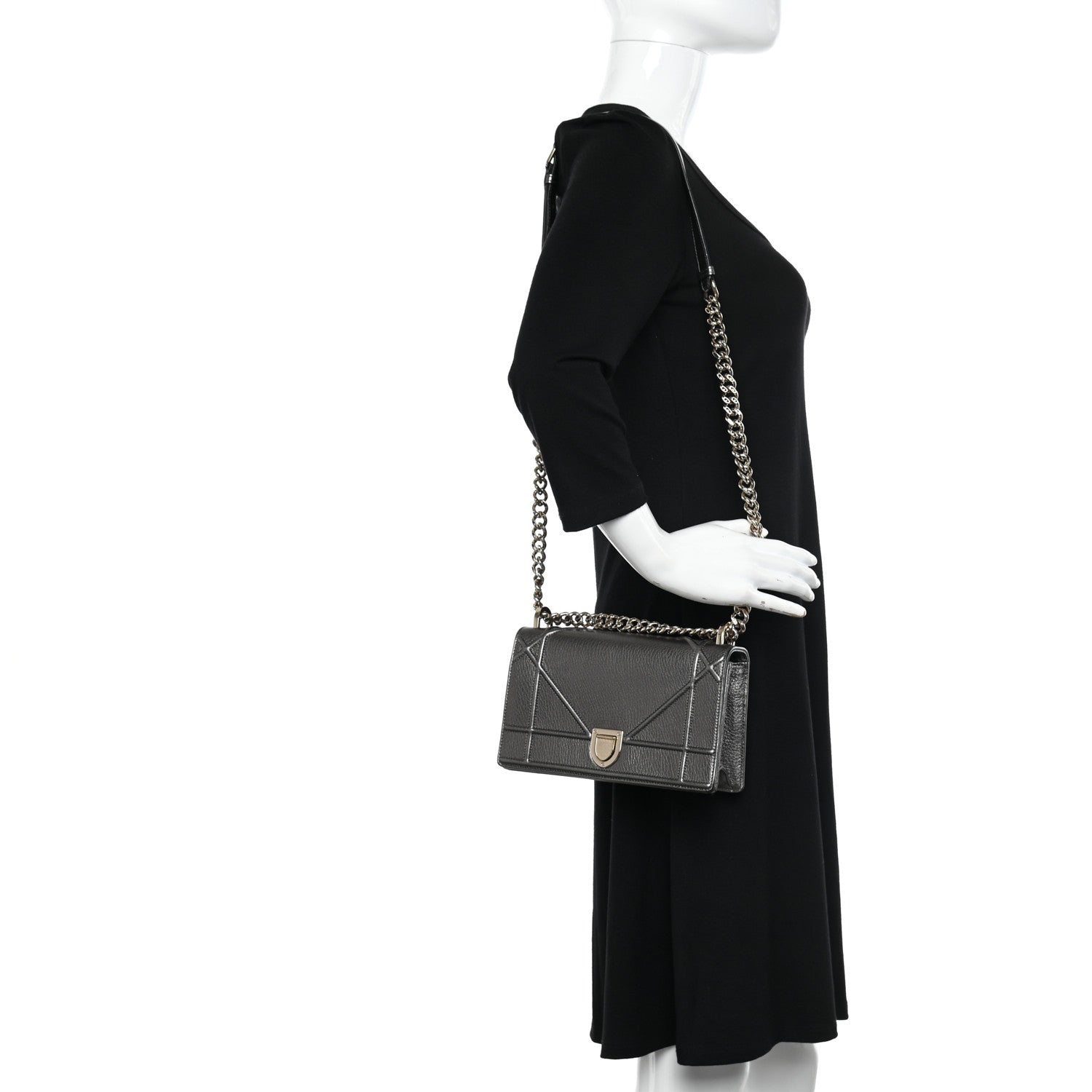 Christian Dior Metallic Grained Calfskin Small Diorama Flap Bag Gunmetal Grey 2 of 12