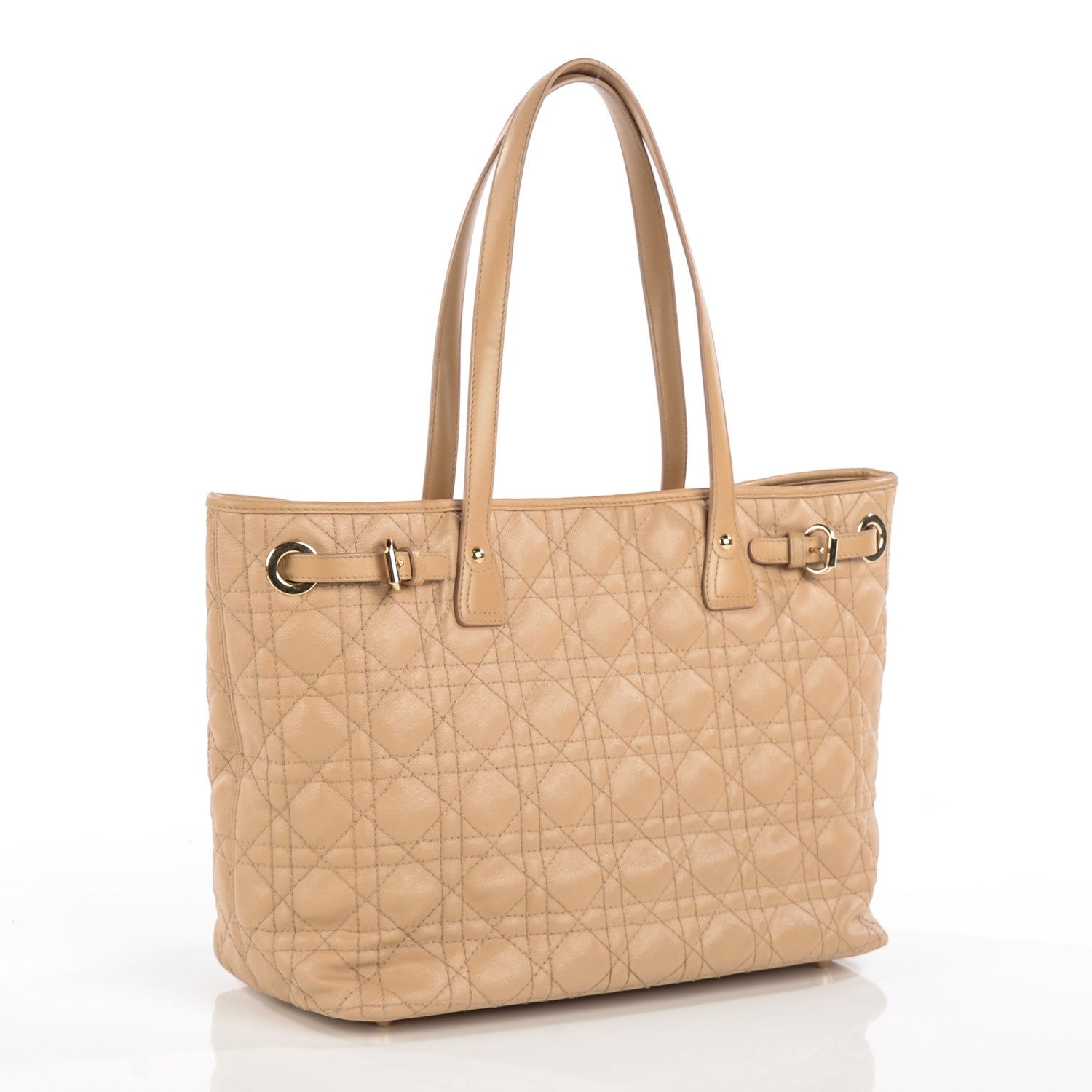 Christian Dior Coated Canvas Cannage Small Panarea Tote Beige 3 of 8