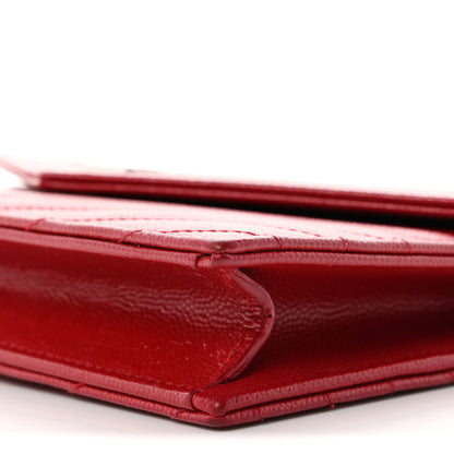 Saint Laurent Grain De Poudre Matelasse Chevron Monogram Envelope Chain Wallet  New Red 11 of 11