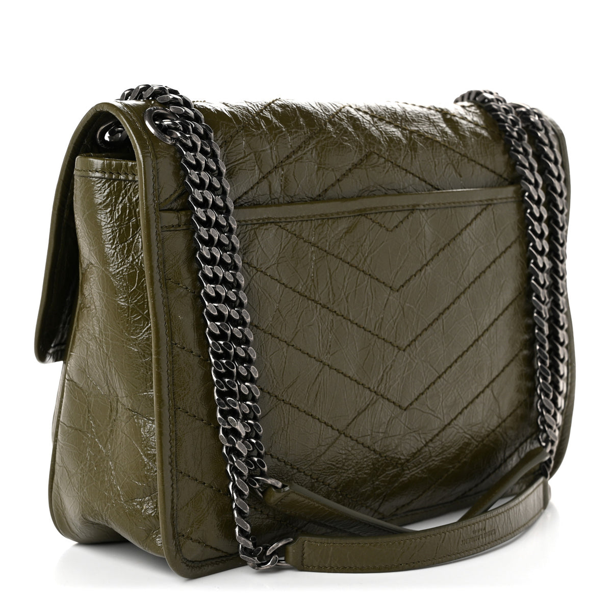 Saint Laurent Crinkled Lambskin Matelasse Monogram Medium Niki Chain Satchel Military Olive 3 of 10