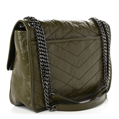 Saint Laurent Crinkled Lambskin Matelasse Monogram Medium Niki Chain Satchel Military Olive 3 of 10