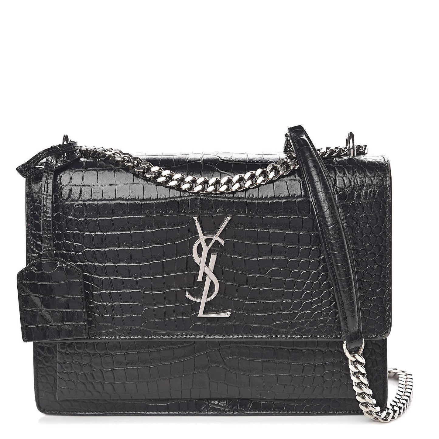 Calfskin Crocodile Embossed Medium Monogram Sunset Black
