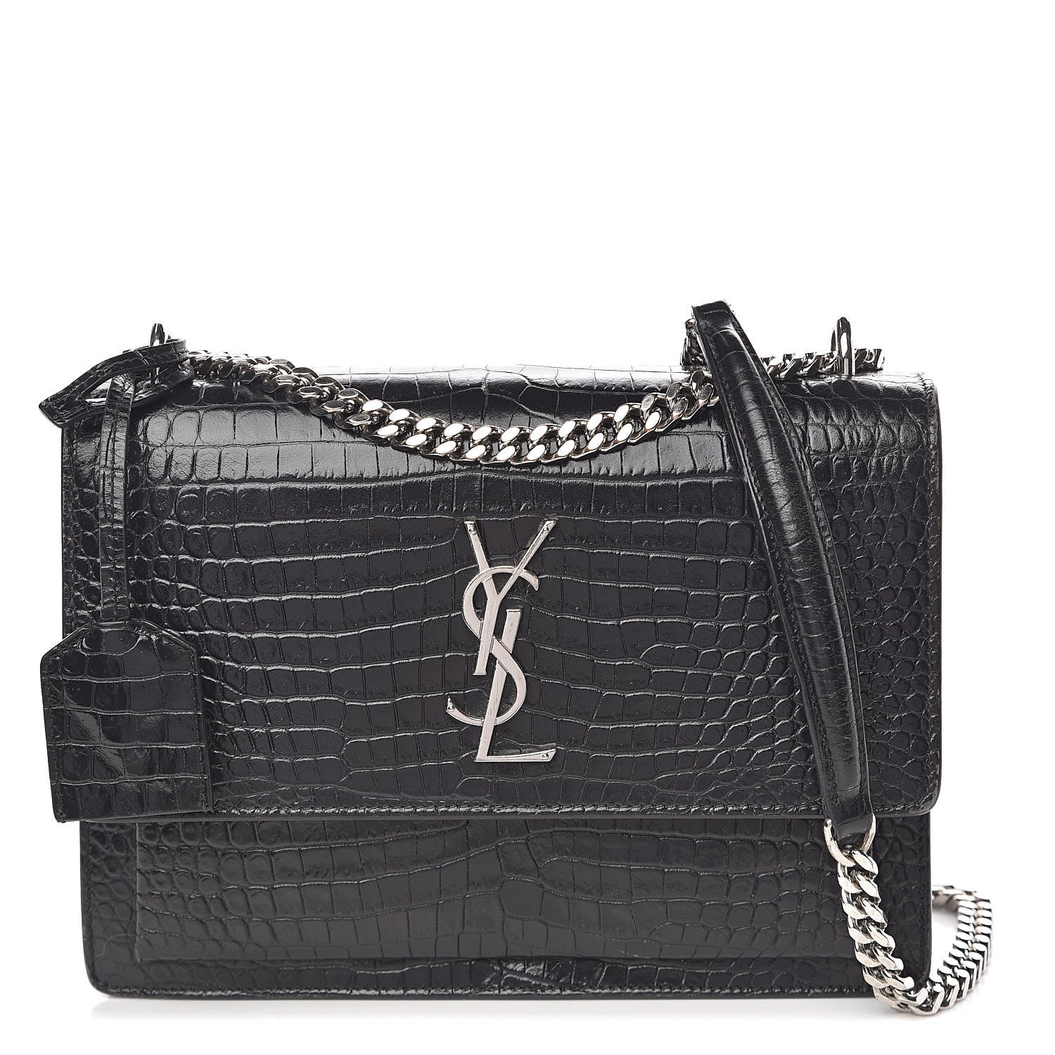 Saint Laurent Calfskin Crocodile Embossed Medium Monogram Sunset Black 1 of 11