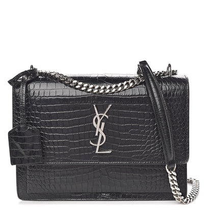 Saint Laurent Calfskin Crocodile Embossed Medium Monogram Sunset Black 1 of 11