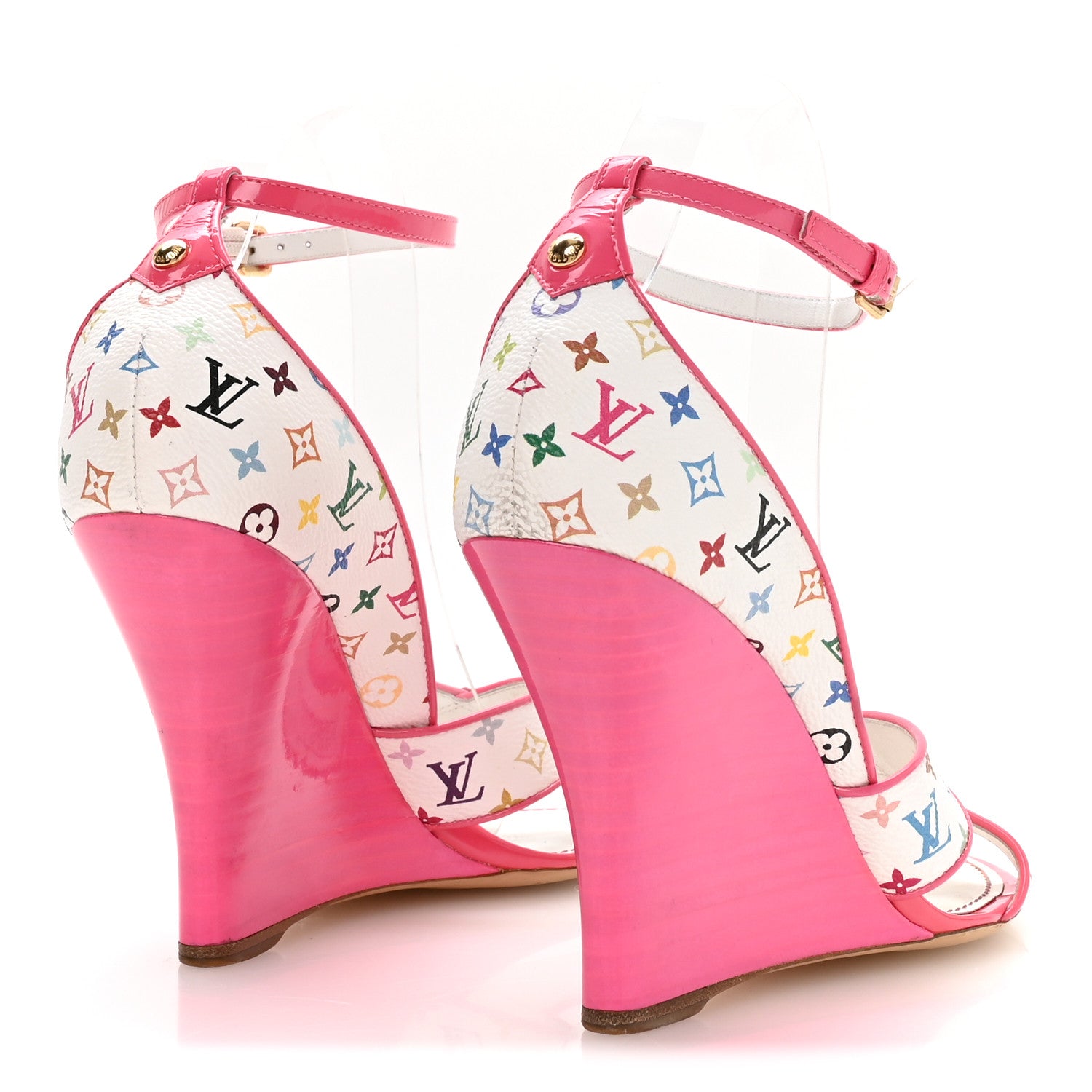 Louis Vuitton Monogram Multicolor Wedge Sandals 39.5 White Pink 5 of 9