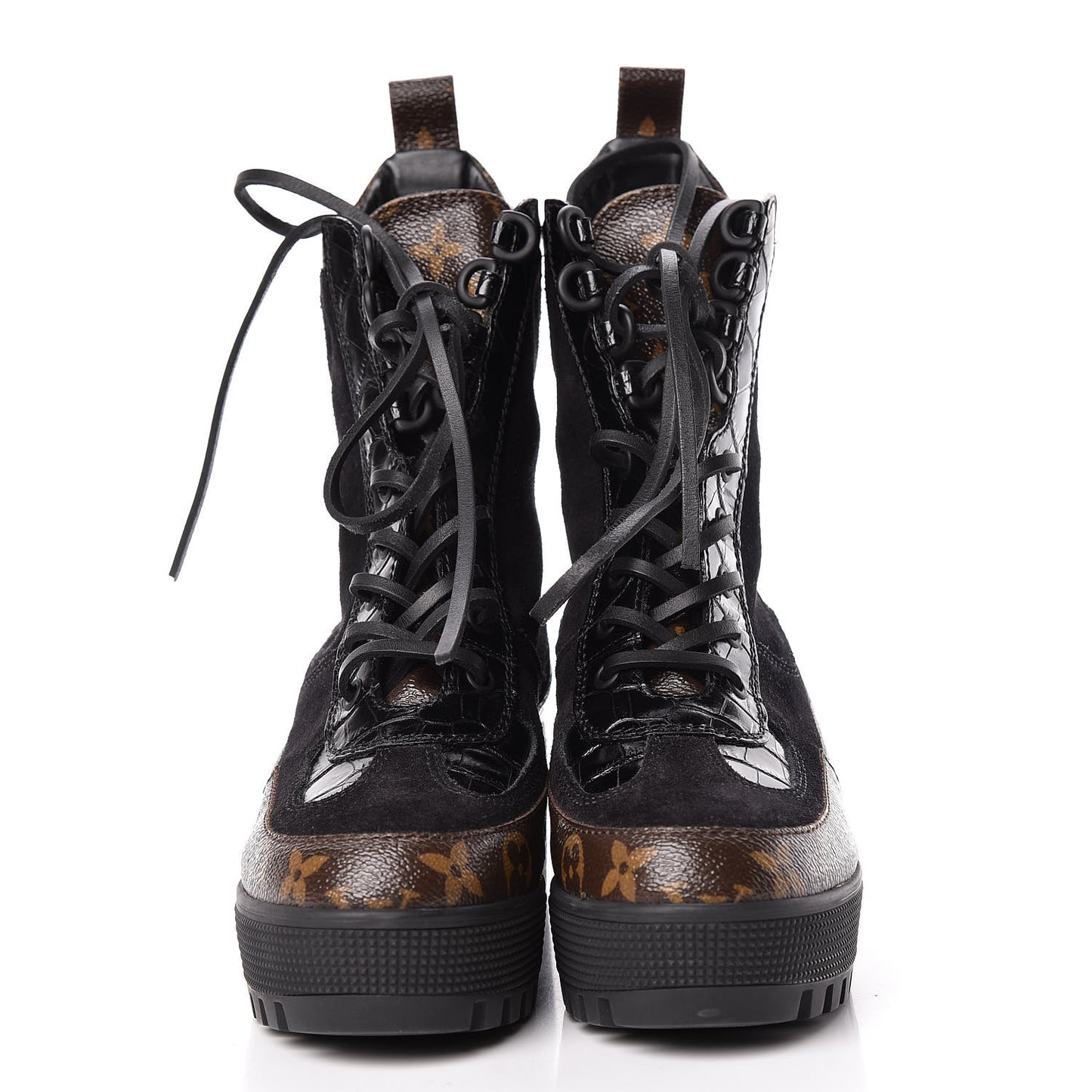 Suede Calfskin Monogram Laureate Platform Desert Boots 36 Black