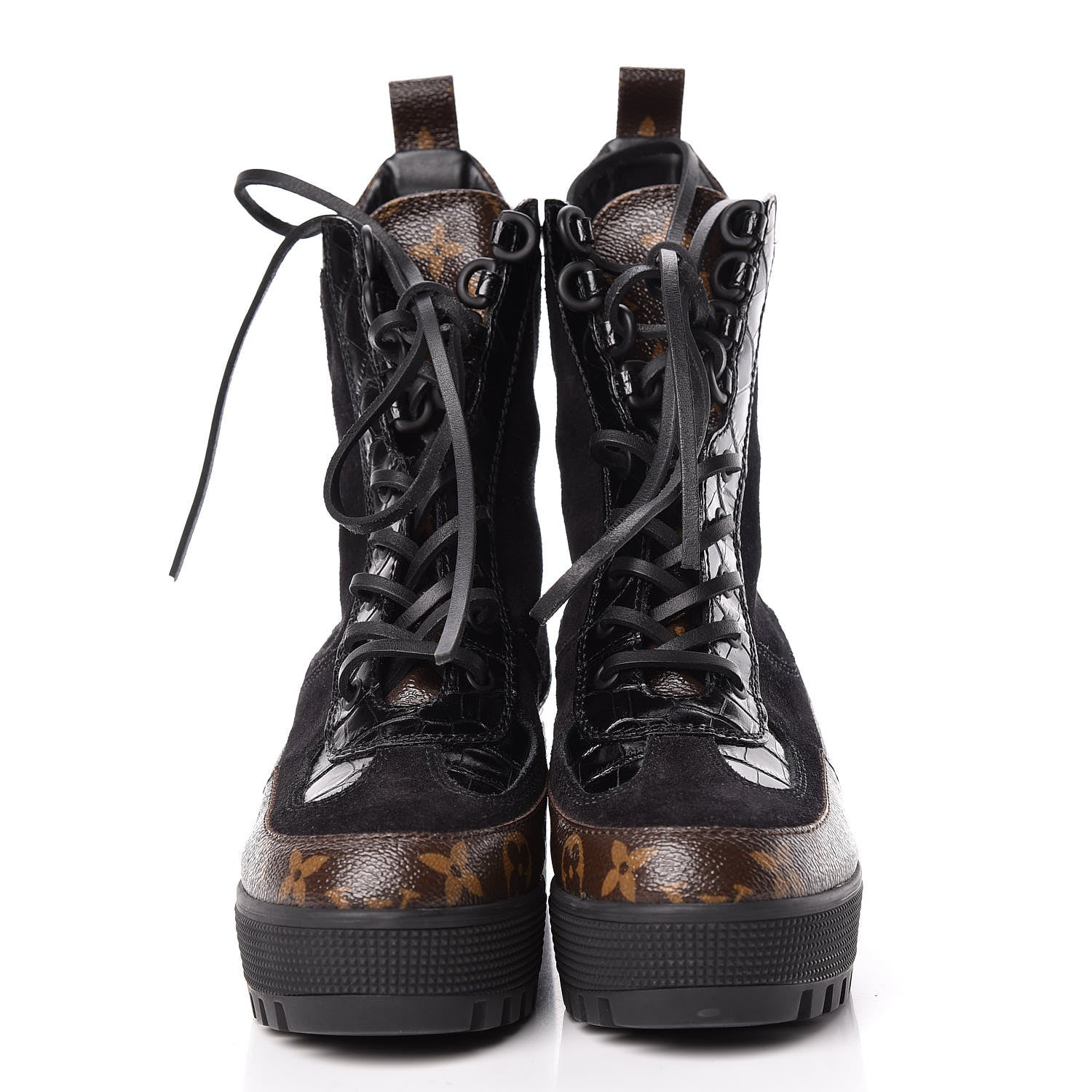 Louis Vuitton Suede Calfskin Monogram Laureate Platform Desert Boots 36 Black 2 of 9
