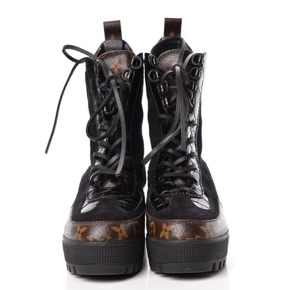 Louis Vuitton Suede Calfskin Monogram Laureate Platform Desert Boots 36 Black 2 of 9