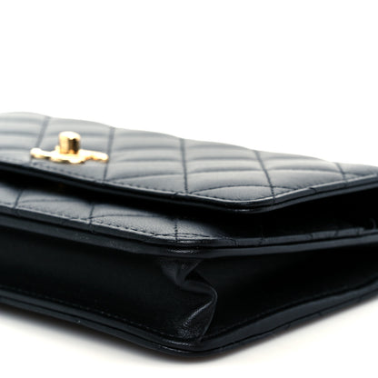 Chanel Lambskin Quilted Crystal Pearl Handle Wallet On Chain WOC Black 13 of 14