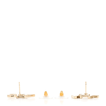Chanel Crystal Pearl Signature Stud Earrings Gold 3 of 5