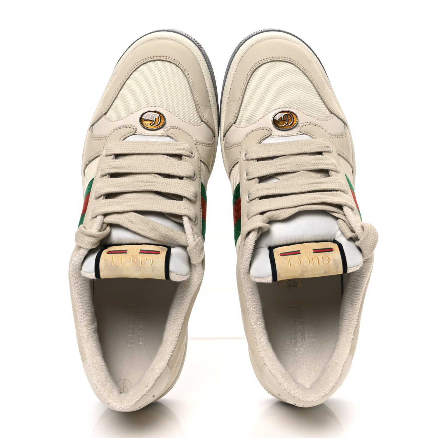 Gucci Nylon Nubuck Web Womens Screener Sneakers 40 Mystic White Dusty Milk 2 of 10