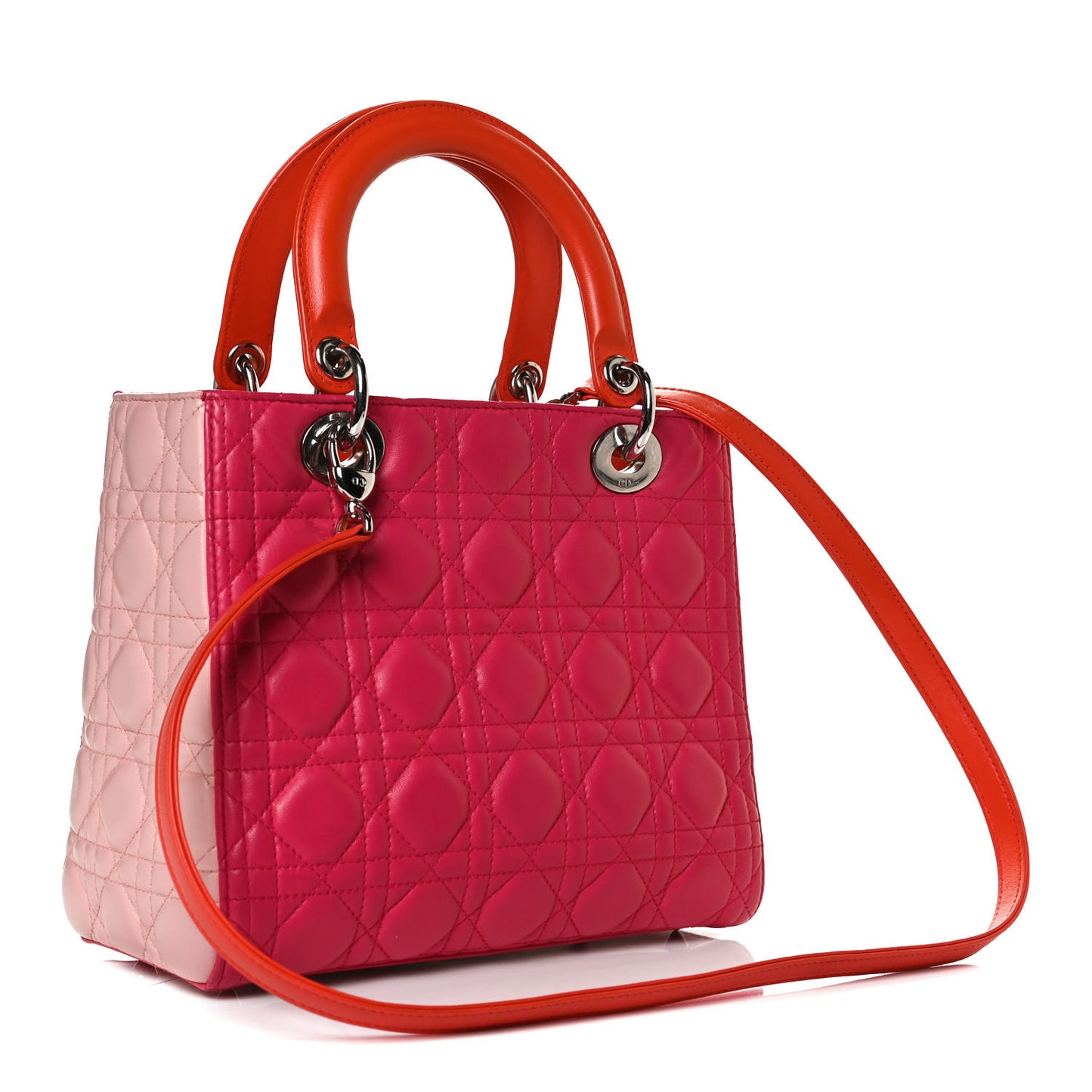 Lambskin Cannage Tri-Color Medium Lady Dior Orange Riviera Fuchsia Cosmopolitan Lipstick Natural