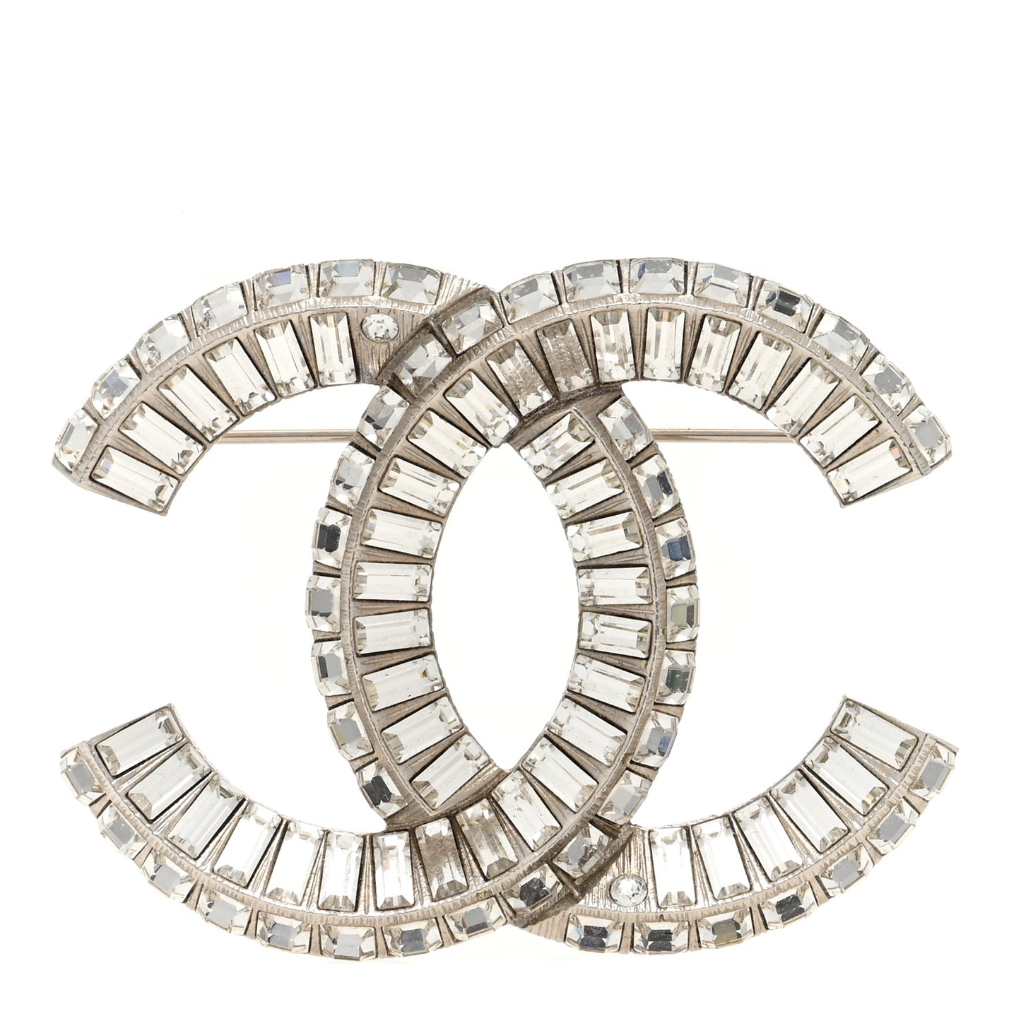 Baguette Crystal CC Brooch Silver
