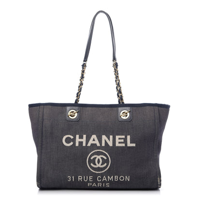 Chanel Canvas Small Deauville Tote Dark Blue 1 of 9