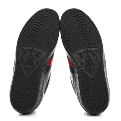 Gucci Miro Soft Calfskin Laminated Ayers Web Bee Embroidered Mens Ace Sneakers 9.5 Black Red Flame Night 5 of 8